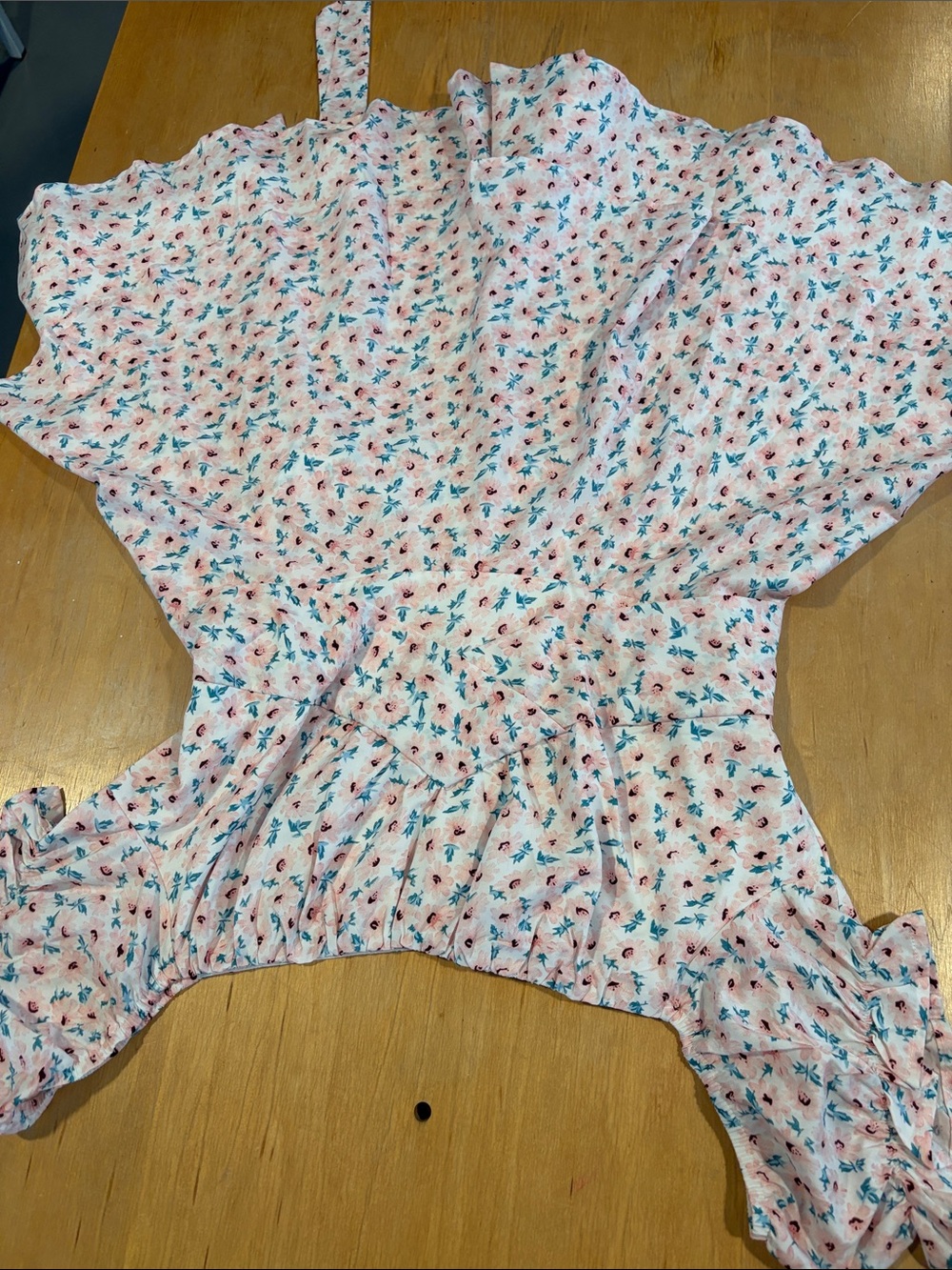 Romper Shorts Pink Floral Smocked Cold shoulder